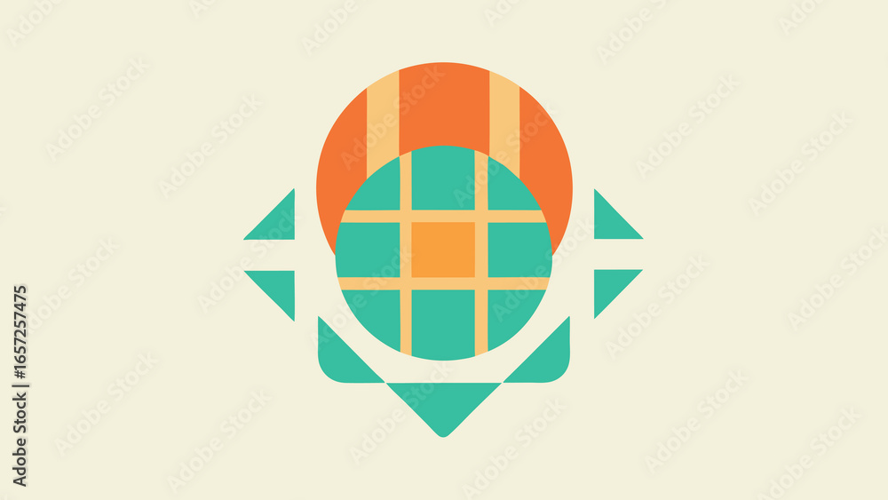 Aufkleber Abstract Geometric Design with Circles and Squares on Cream Background vector illustration