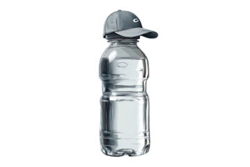 Clear plastic water bottle with a gray cap
