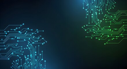 Abstract digital circuit board design in vibrant blue and green colors for technology themes