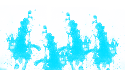 Symmetrical cyan inkblot pattern like a Rorschach test. Isolated abstract splash PNG clip art on a transparent background for a psychology, art, or creative concept.