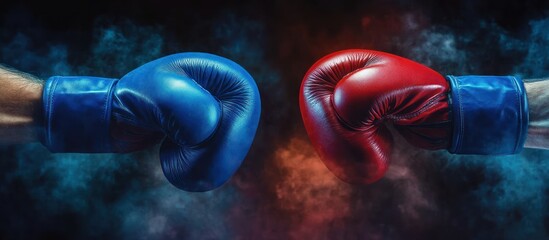Boxing gloves ready to clash in smoky arena