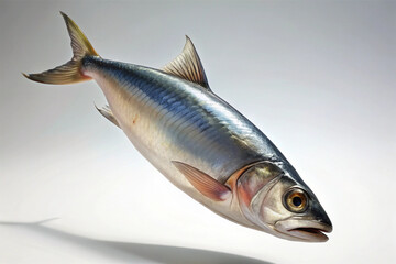 Fototapeta premium Mackerel falling on a white background. Sizzle. Freshness. Fish. Fresh fish. Autumn flavors. Seasonal.
