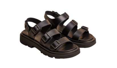 Dark-colored platform sandals with adjustable buckles