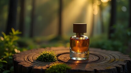Perfume Bottle on Wood in Forest