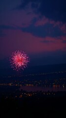 Golden fireworks bursting against a twilight sky, reflecting on a tranquil lake during National Day festivities.
