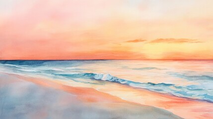 Fototapeta premium beach with bright pink and blue colors, made with watercolor generative ai