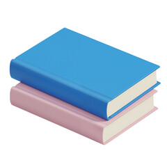 Two stacked hardcover books one light blue and one light pink isolated on transparent background