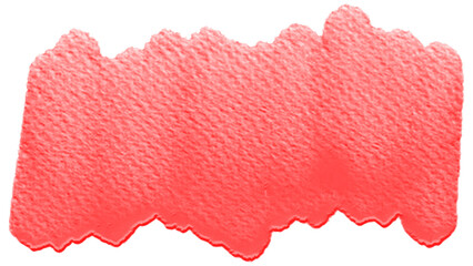 Red watercolor brush stroke with a rough paper texture. Isolated coral red paint swatch PNG clip art on a transparent background for a bold design element, label, or background.