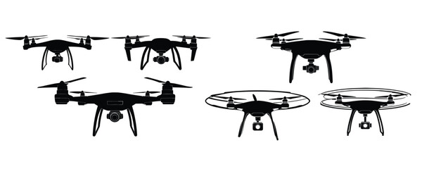 Obraz premium set of drone silhouette vector for technology gadget and aerial photography design