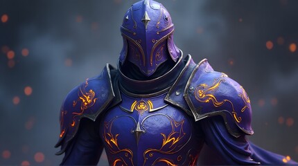 Purple Warrior in Armor with Gold Details