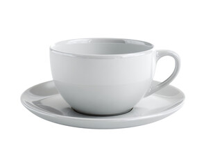 Obraz premium Clean white ceramic coffee cup and saucer for modern cafe