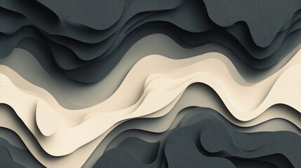 Obraz premium Abstract Layered, wavy paper-cut design with grayscale color gradations