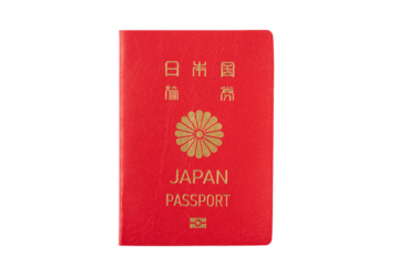 透明背景（png）に赤色のパスポート（日本）