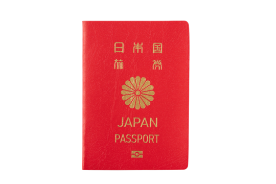 透明背景（png）に赤色のパスポート（日本）