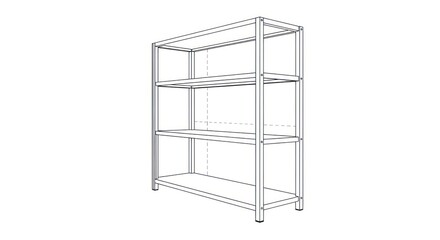 A line drawing of a fourshelf shelving unit
