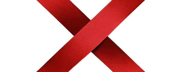 Red ribbons forming an X over black background