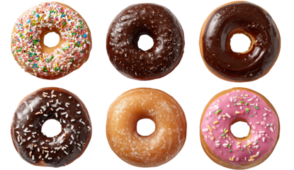 Six glazed donuts, various toppings