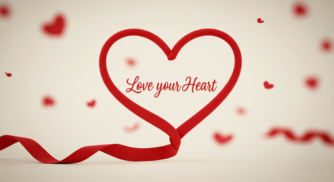 Naklejki Heart love valentine romantic background red ribbon hearts decoration design art