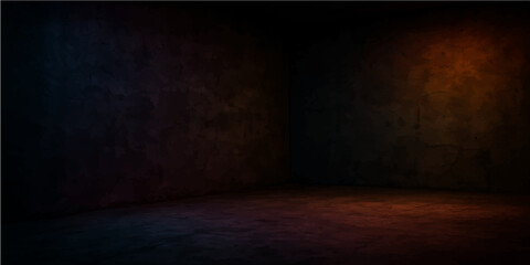 Dark grunge room interior with textured wall and empty floor