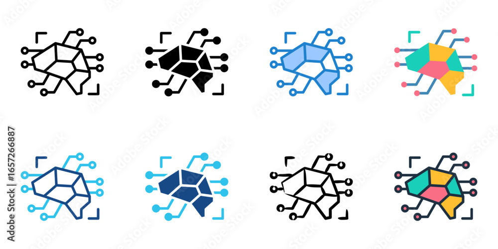 Poster artificial intelligence icon set multiple style collection