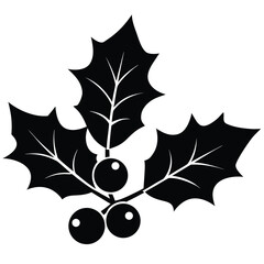 Minimalist black holly leaves and berries white