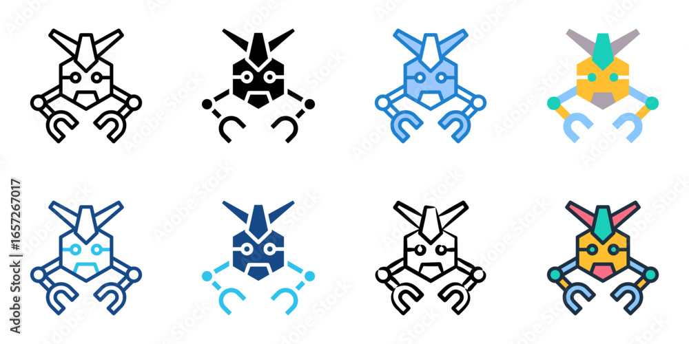 Poster robotics icon set multiple style collection