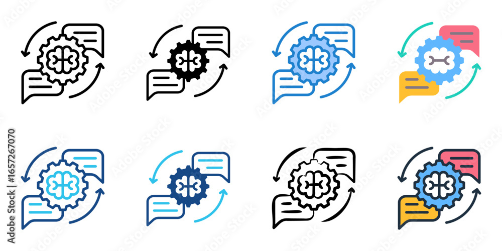 Aufkleber natural language processing icon set multiple style collection