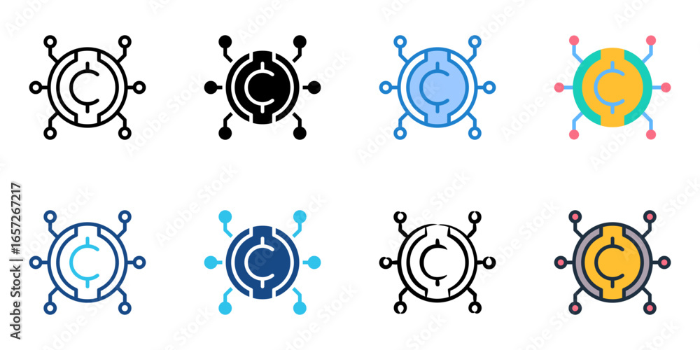 Poster cryptocurrency icon set multiple style collection