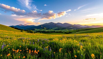 Mountain meadow sunset