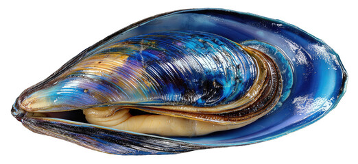 Obraz premium Vibrant blue and gold mussel shell