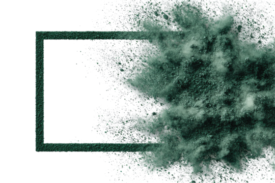 Dusty explosion erupting from a framed space