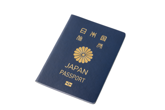 透明背景（png）に青色のパスポート（日本）
