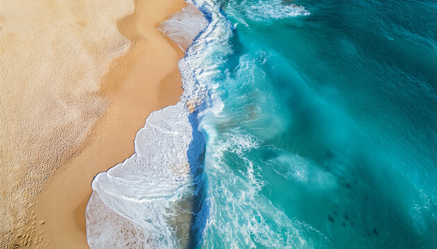 Beach and waves as a background from top view blue water background from drone summer seascape from air bali island indonesia travel image