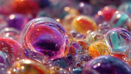 Close-up of vibrant, colorful, iridescent bubbles