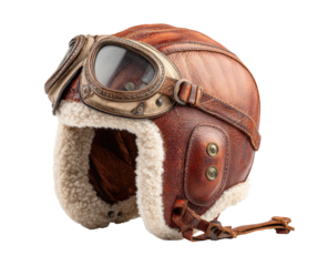 Vintage leather aviator helmet with goggles