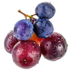 Close-up of a cluster of fresh, ripe grapes, with water droplets