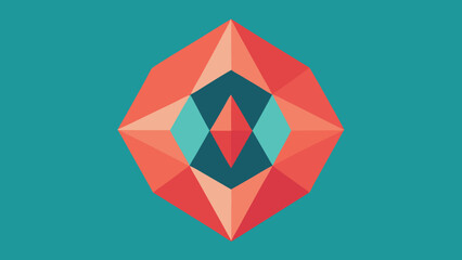 Geometric Crystal or Gemstone Shape in Red and Teal Colors abstract jewel