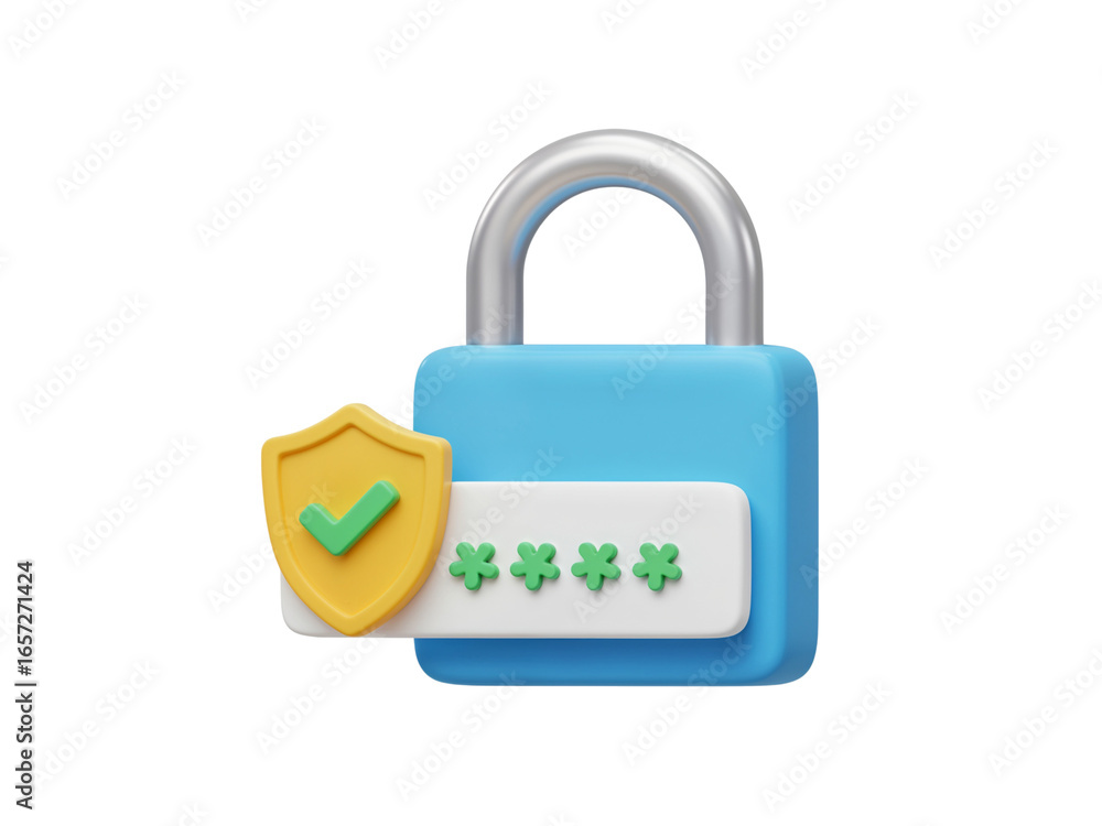 Fototapete secure digital padlock with shield and password input representing online safety and data protection