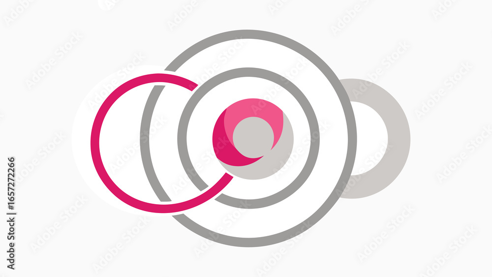 Poster interlocking abstract shapes in pink and gray on white background circle graphic