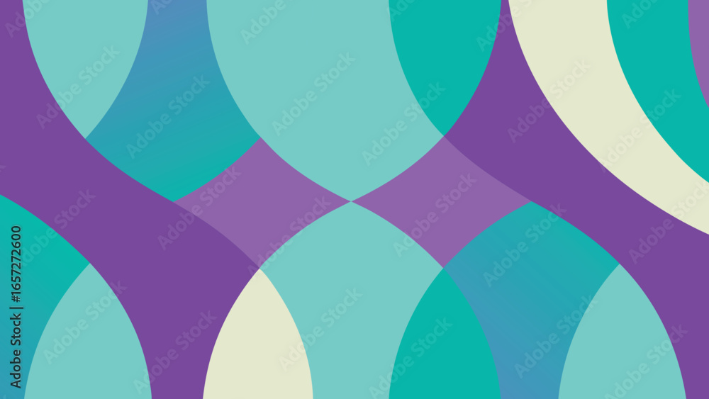 Poster intersecting arcs in teal purple and cream color palette abstract pattern