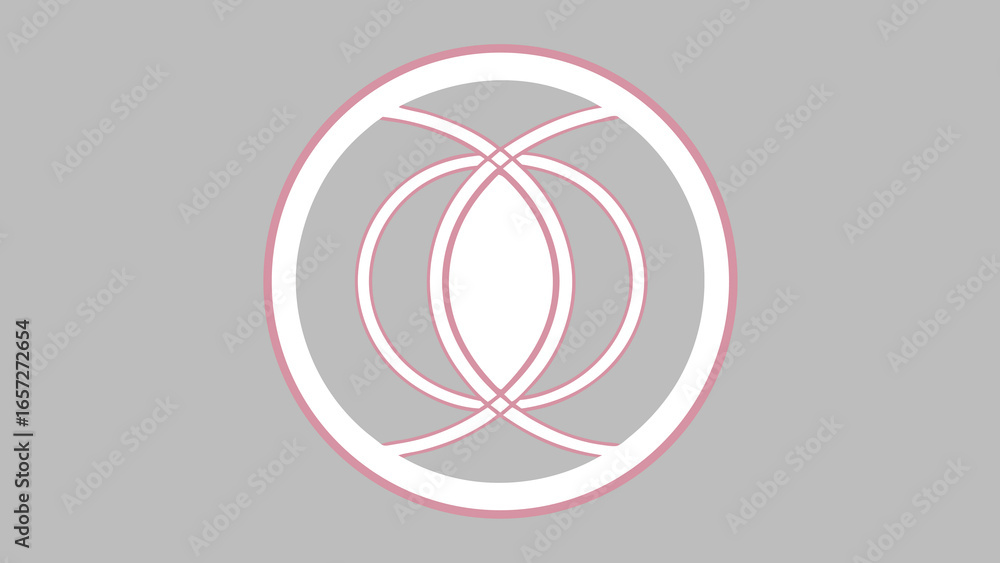 Poster intersecting ellipses within a pink and white ring on gray background abstract circle