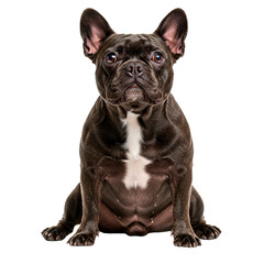 Obraz premium A dark french bulldog sitting and looking forward on a black background