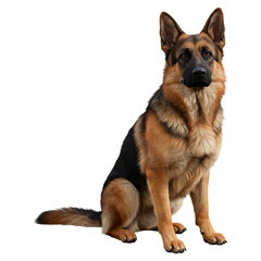 Fototapeta premium A german shepherd dog sitting with a black background looking forward