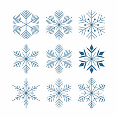 Set of Nine Blue Snowflakes Winter Icons