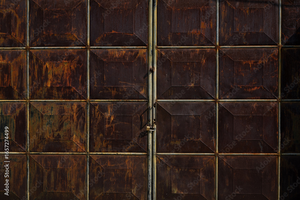Poster old rusty metal gate with texture background