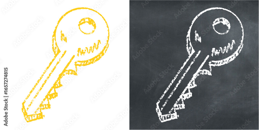 Poster chalk hand drawn key vector for security, access, and solutions with a sketchy feel. perfect for ill