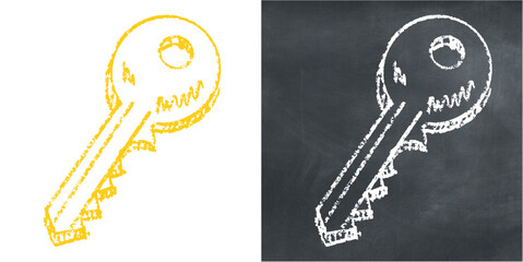 Chalk hand drawn key vector for security, access, and solutions with a sketchy feel. Perfect for illustrating passwords, digital keys, and problem-solving.