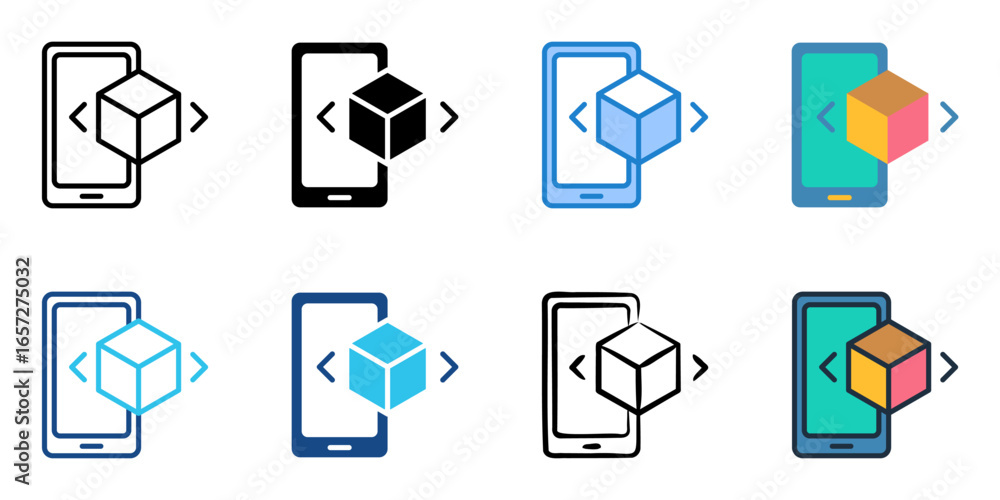 Poster augmented reality icon set multiple style collection