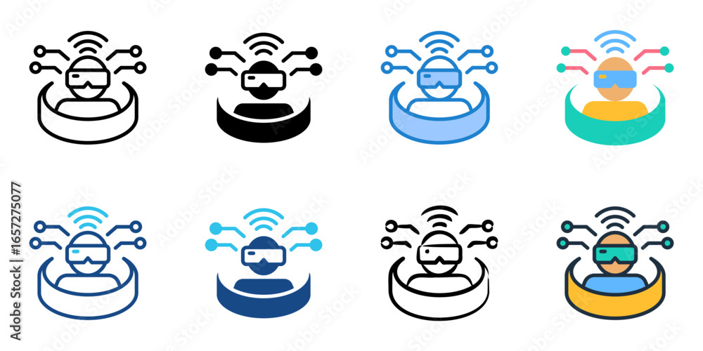 Poster virtual reality icon set multiple style collection
