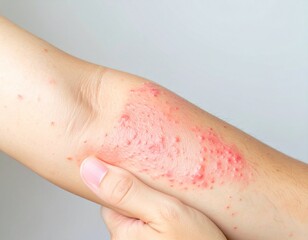 Close-up of a person’s arm showing skin rash caused by allergy or irritation, symbolizing dermatology illness, healthcare treatment, and medical skin care consultation